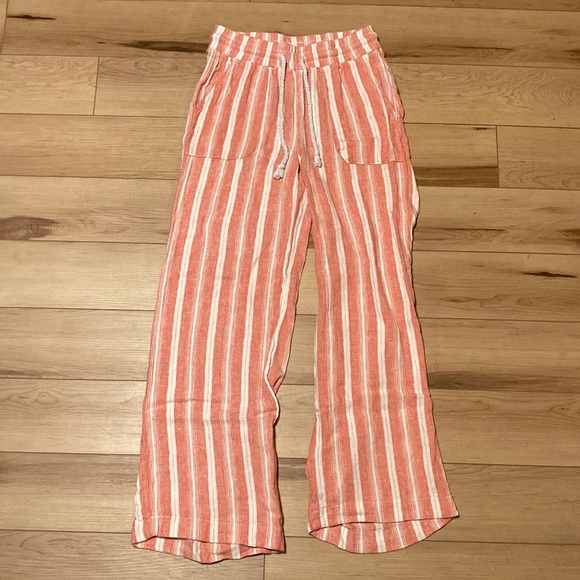 Indigo Rein Pants - Women’s Indigo Rein Striped Peach White Loungewear Drawstring Pants Size Small